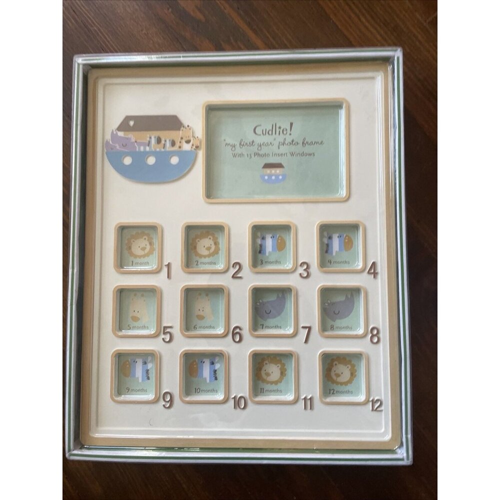Cudlie! Childs First Year Photo Frame Boy Noahs Ark 13 Photo Insert Windows